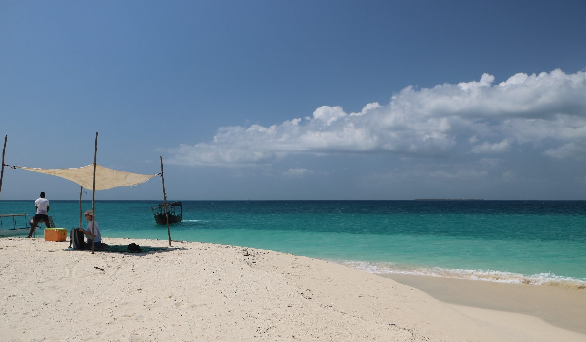Pique nique sur un banc de sable au large de Zanzibar