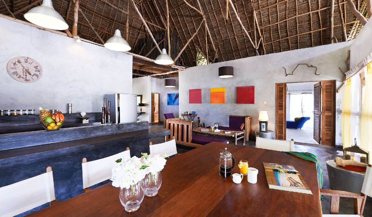 Espace repas de la villa lounge à Pingwe, Zanzibar