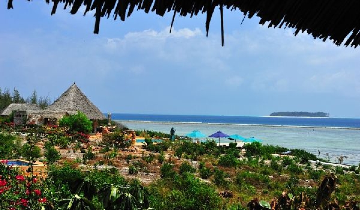 Vue sur l'atoll de Mnemba depuis le Kasha Boutique Hotel à Zanzibar