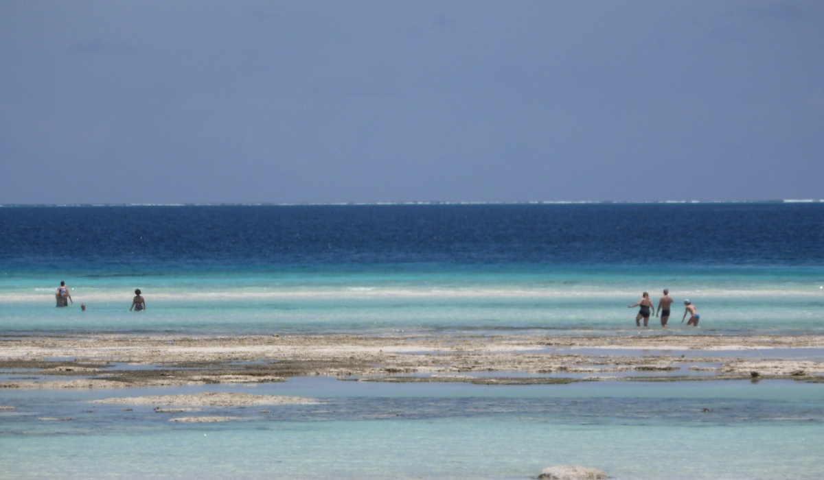 Baignade entre amis dans l'océan Indien à Zanzibar
