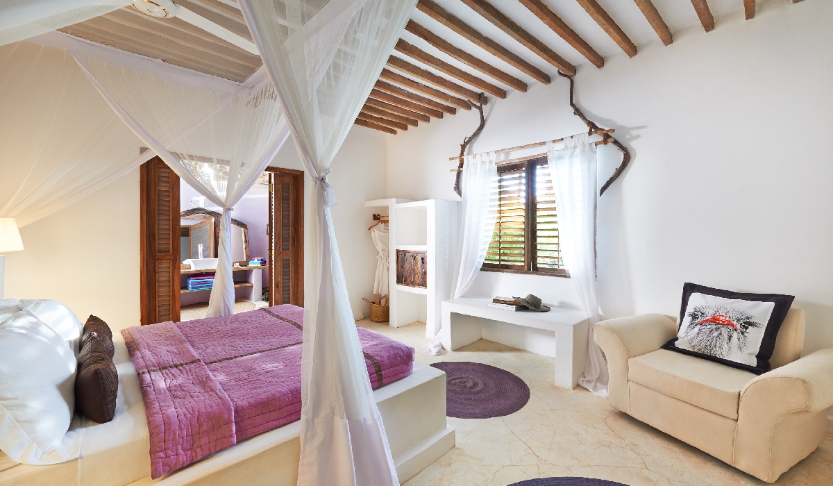 Déco moderne des chambres de la villa lounge de Pingwe, Zanzibar