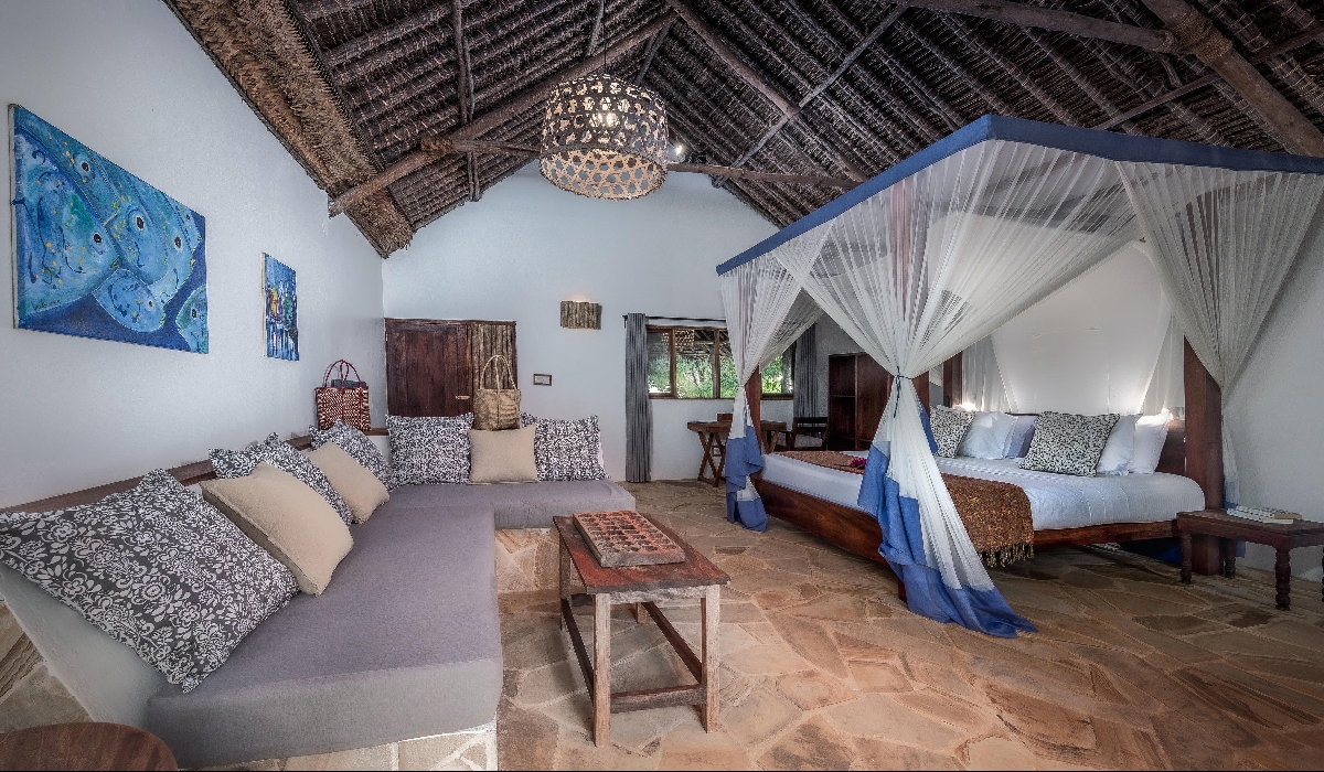 Chambre du bungalow superior au Manta Resort, Pemba, Zanzibar