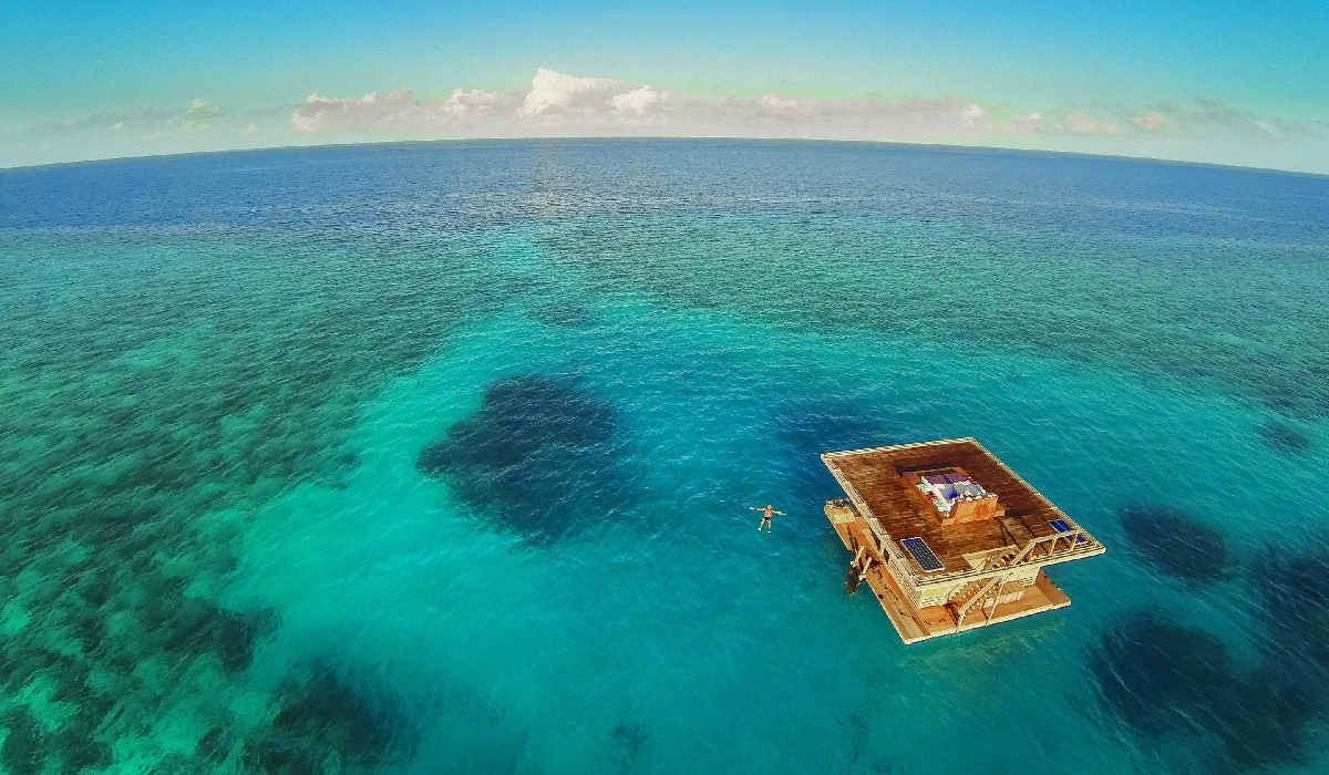 Vue aérienne de la chambre sous marine du Manta Resort, Pemba, Zanzibar